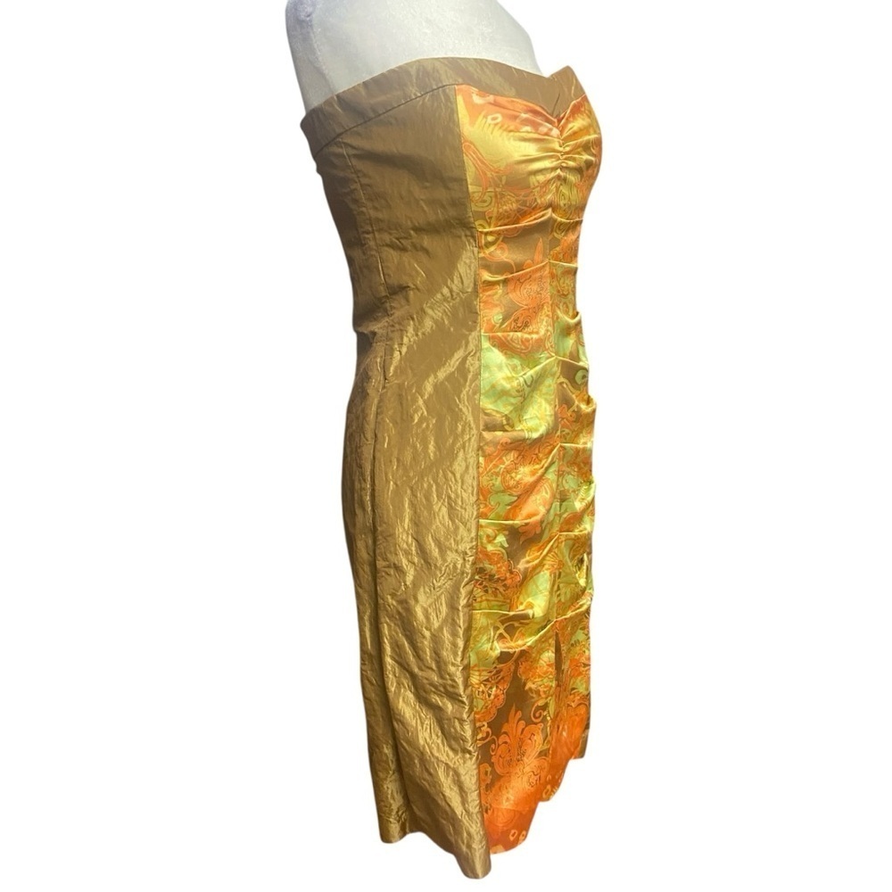 Nicole Miller Collection Sweetheart Silk Ruched Strapless Dress Size 8 Bronze - Picture 4 of 16